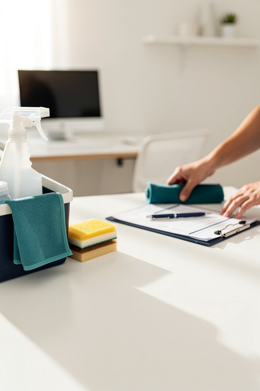 K-2 Cleaning Service tidy workspace with cleaning tools, reflecting professional janitorial and office cleaning standards in Northridge, CA