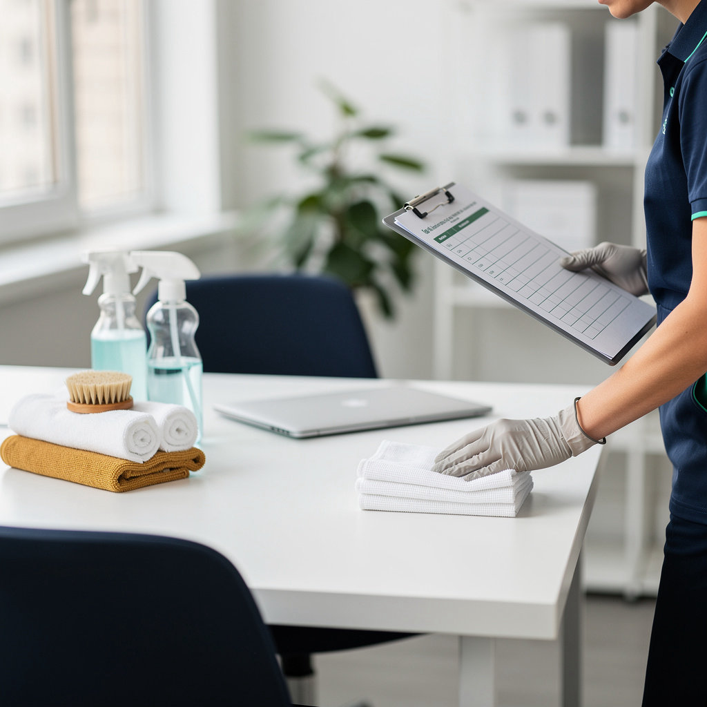 K-2 Cleaning Service professional team member working in a clean Northridge, CA commercial space